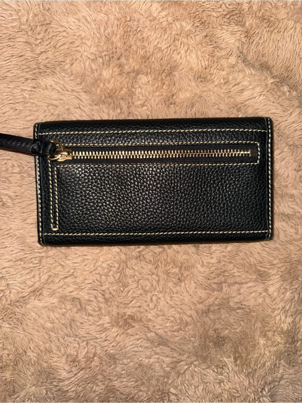 Dooney & Bourke Black Pebbled Leather Continental Wallet with Silver Plate